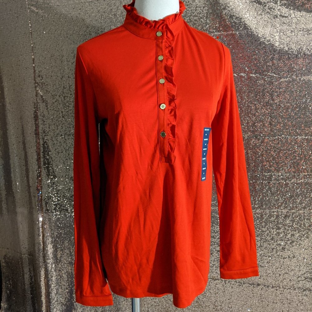 LAND'S END HOLIDAY LONG SLEEVE RUFFLE TEE | MEDIUM